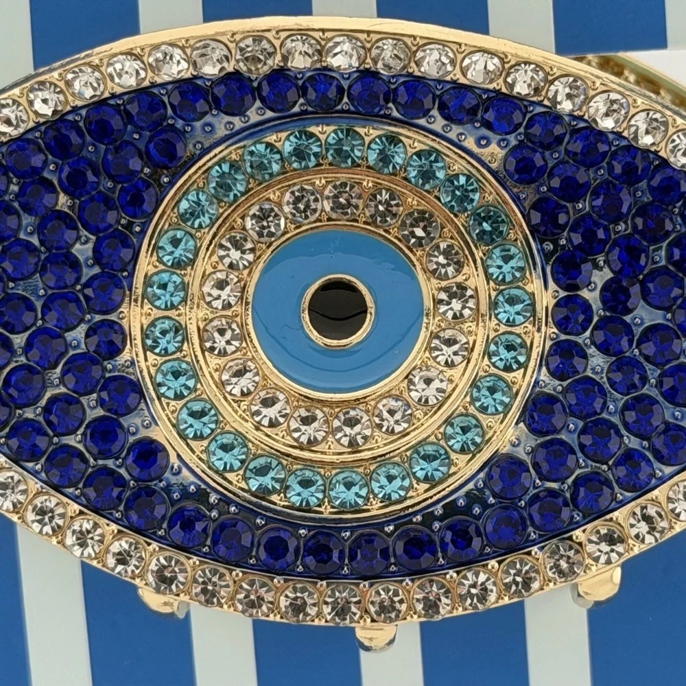 Piper K Evil Eye Hair Claw Clip Gold Tone Blue Silver Rhinestones